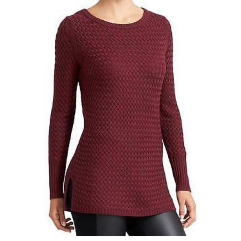Athleta Cypress Wool Blend Basket Weave Long Sleeve Burgundy Sweater Size Small